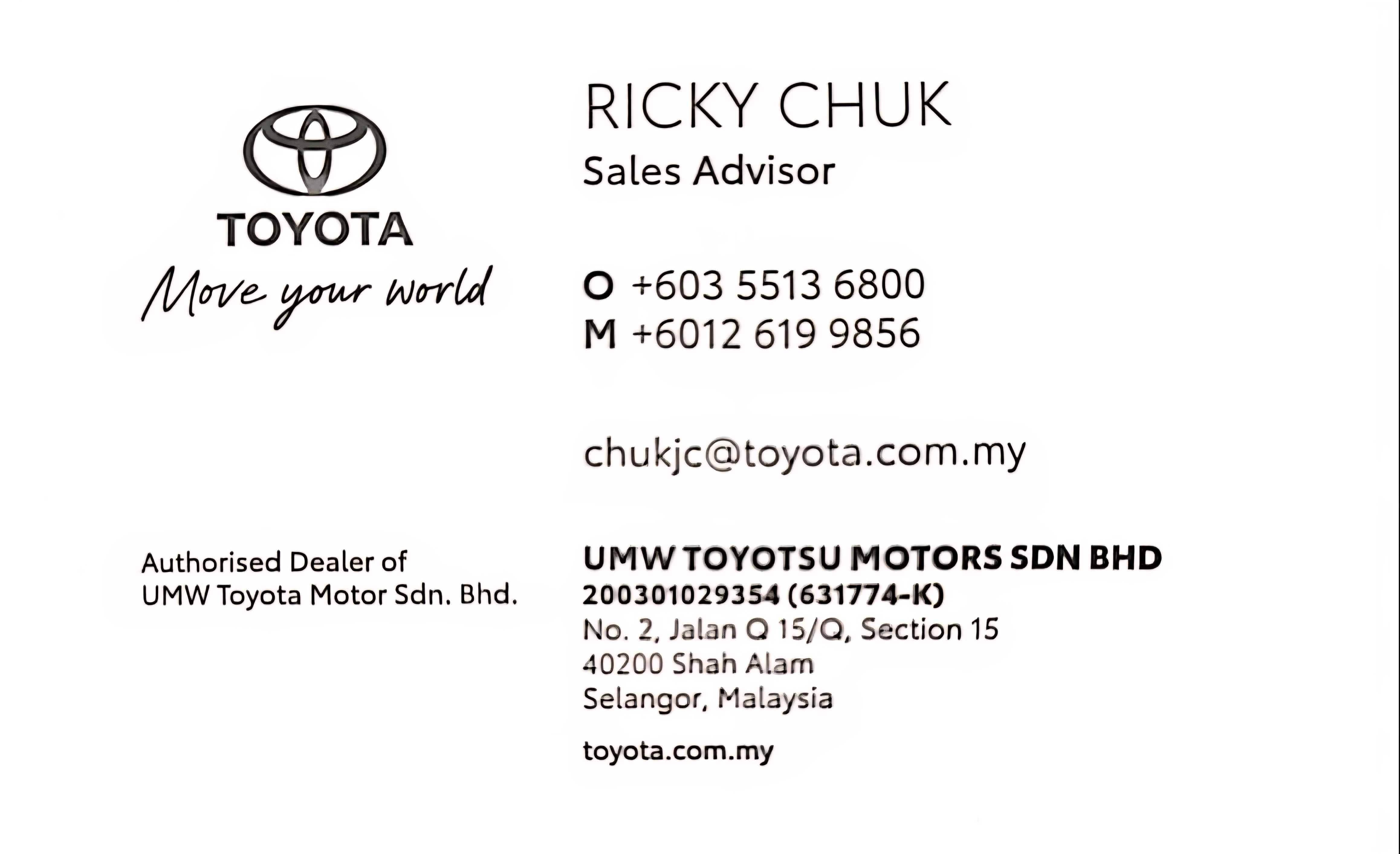 Ricky Chuk Toyota name card